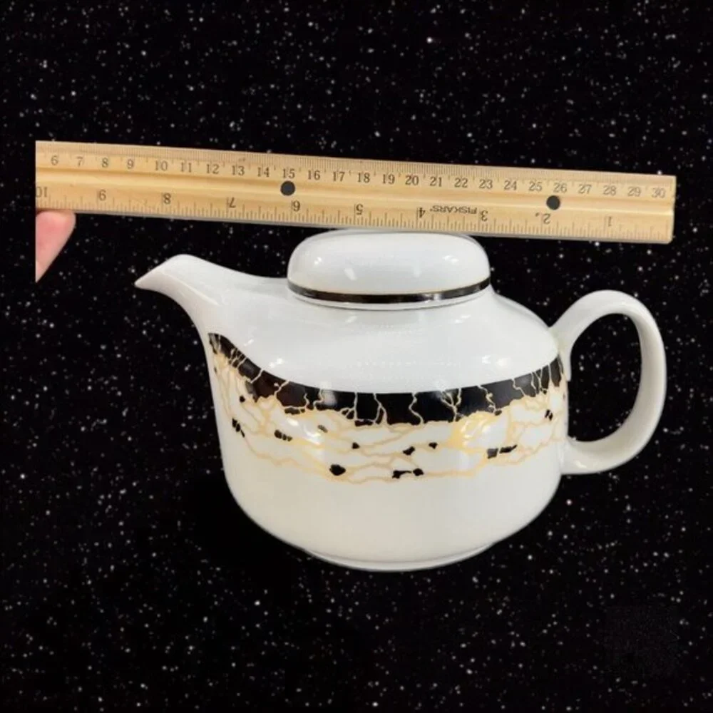 Chodziez Porcelain Teapot Yellow Black Abstract Design Made Poland Vintage Retro
